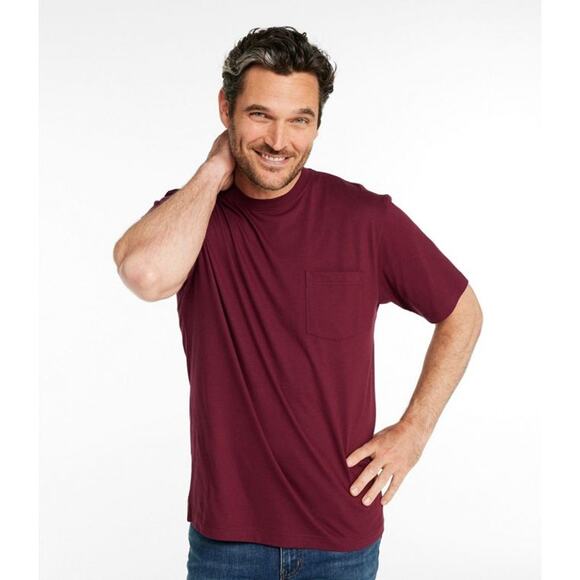 NWT L.L. Bean Men's Carefree Unshrinkable Tee with Pocket in Deep Port sz Large - Picture 1 of 6